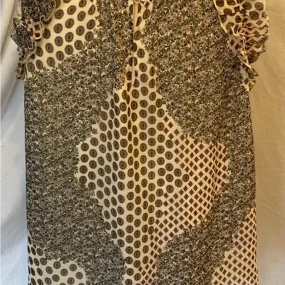 LOFT Cream Ruffled Blouse with Mandarin Collar - Picture 3 of 3